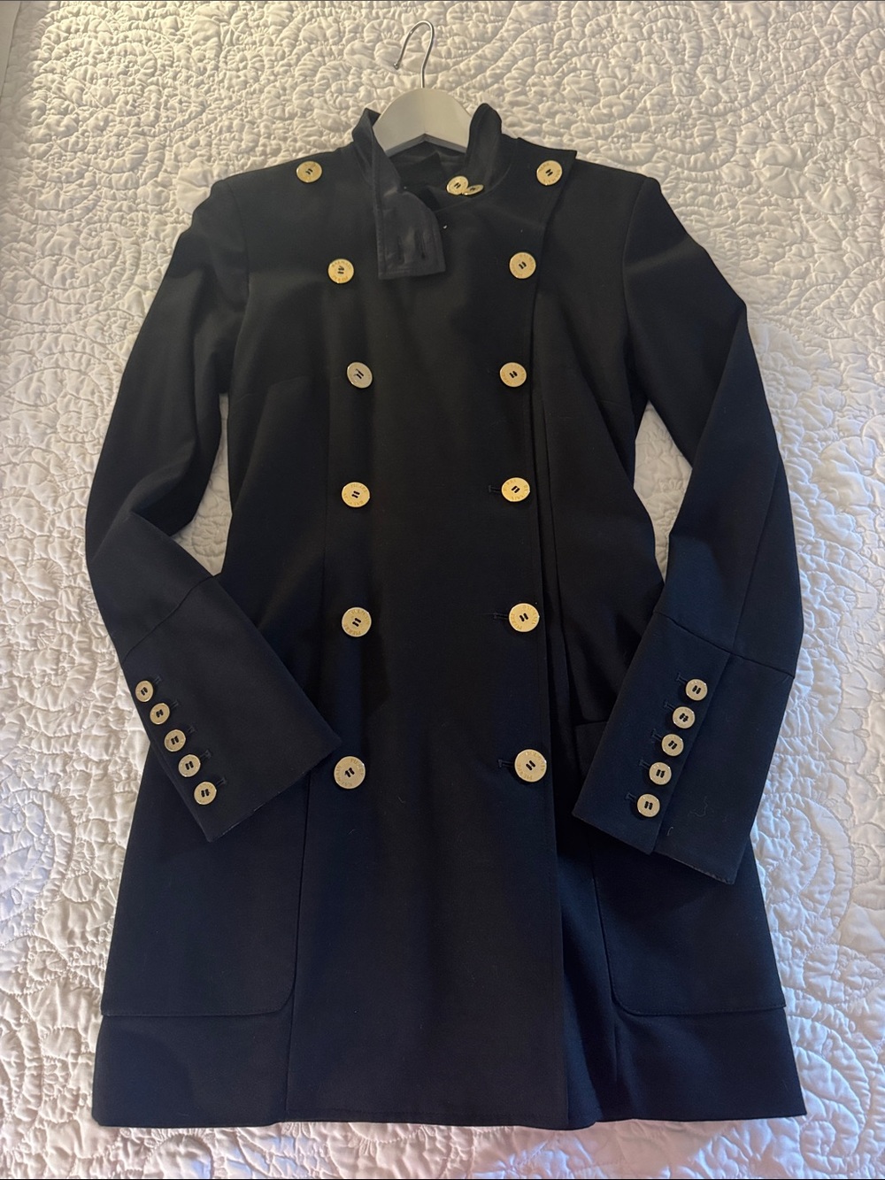 Pierre Balmain Black Long-Sleeve Double-Breasted Dress with Gold Buttons